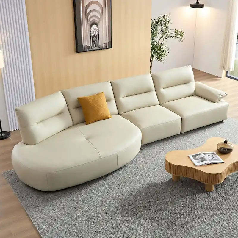 Leather Sectional Curved Shaped Sofa Couch for Living Room,Upholstered 4-Seat Sofa Set