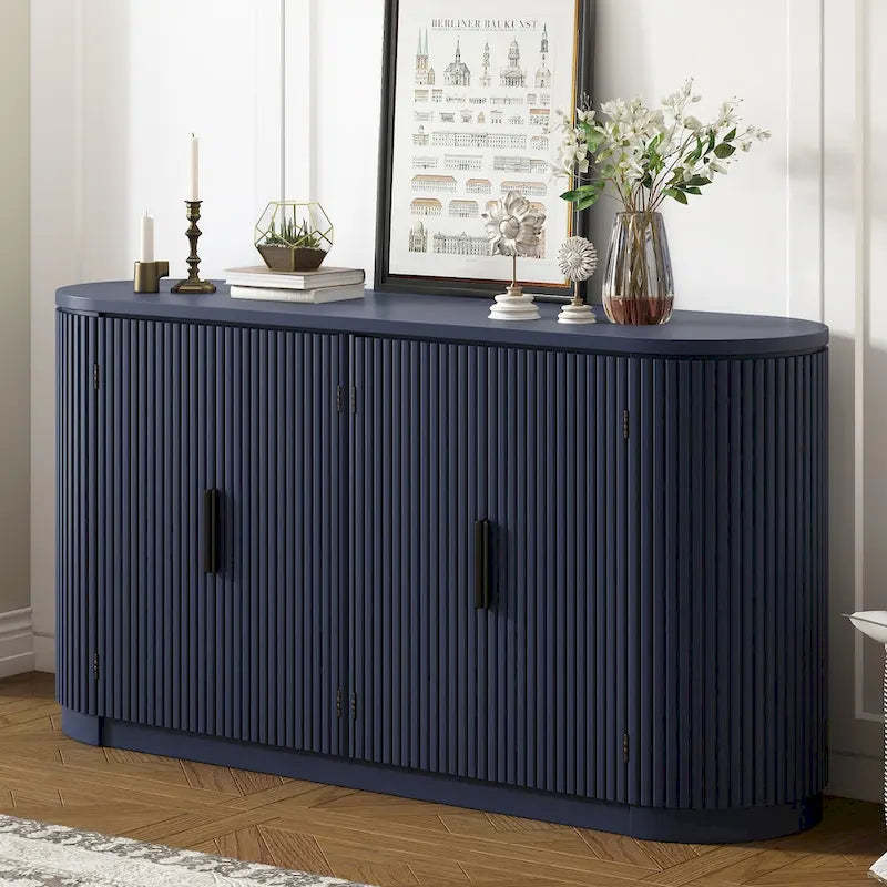 Vertical Striped Door Storage Cabinet with Metal Handles, Adjustable, Suitable for Study, Entryway and Living Room