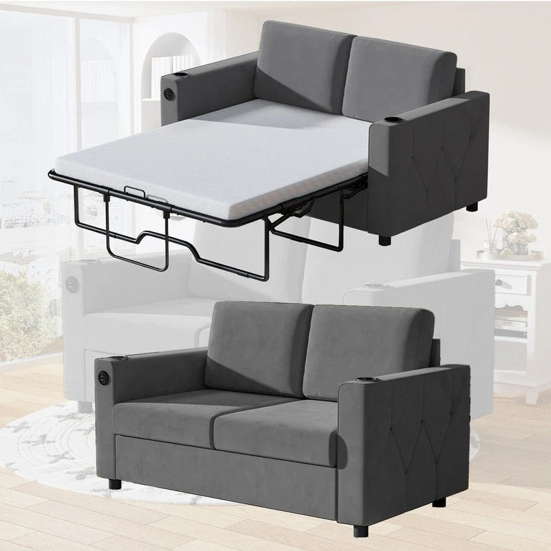 Mixoy Pull Out Sofa Bed,Sleeper Sofa Couch with Memory Foam Mattress,Cup Holder,USB,Pull Out Couch Bed