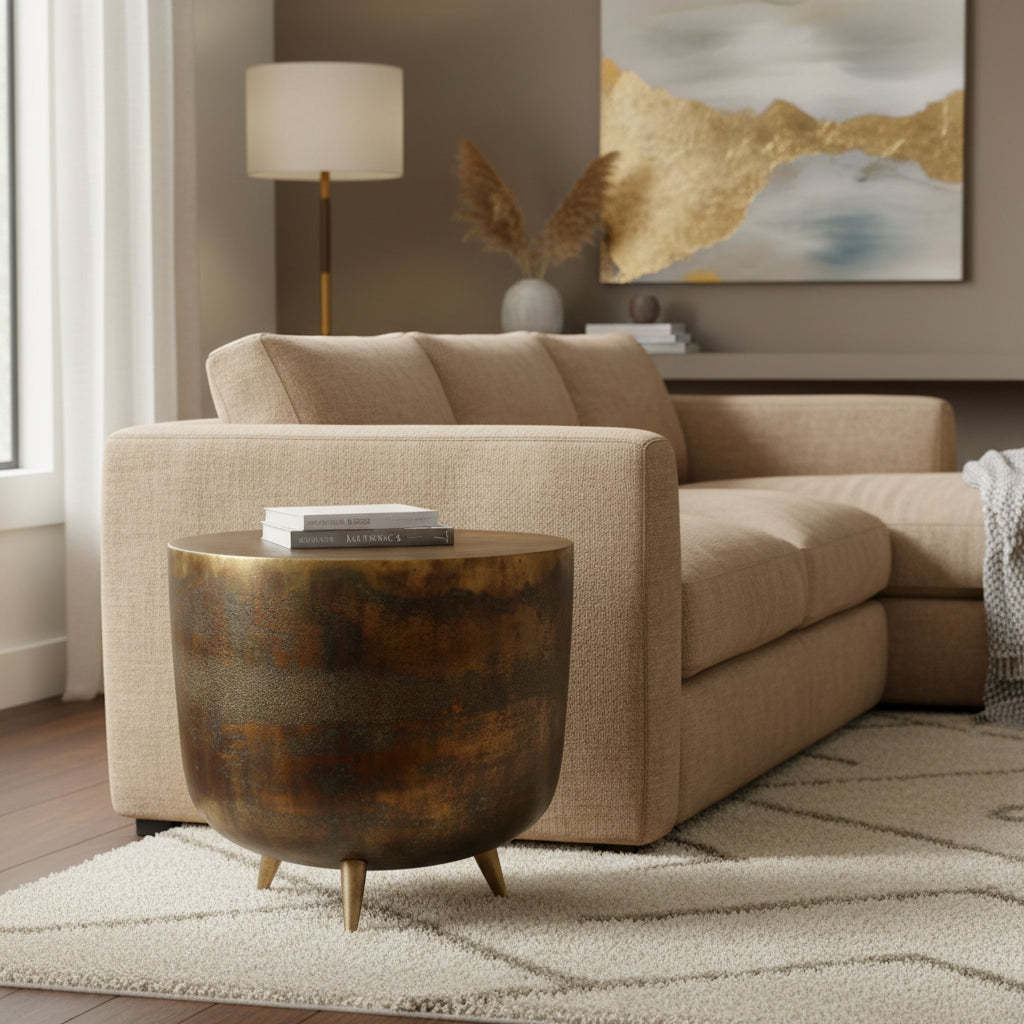 Macari Rustic Drum-Style Aluminum Accent Table - 19W x 19D x 18H