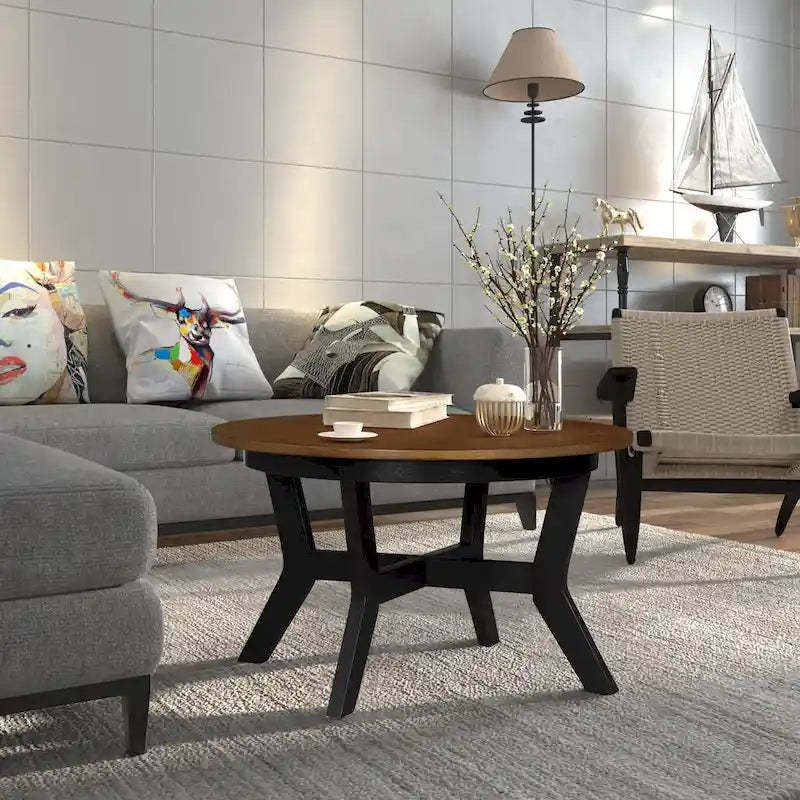 Mid Century Circle Wooden Coffee Table for Living Room Farmhouse