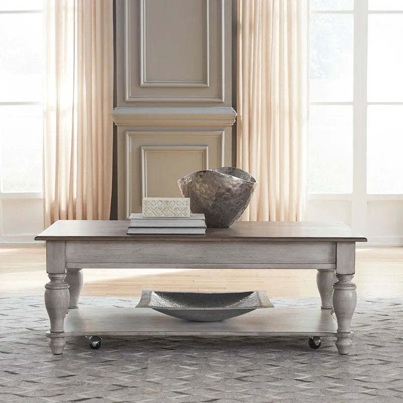 Ocean Isle Antique White & Weathered Pine Rectangular Cocktail Table