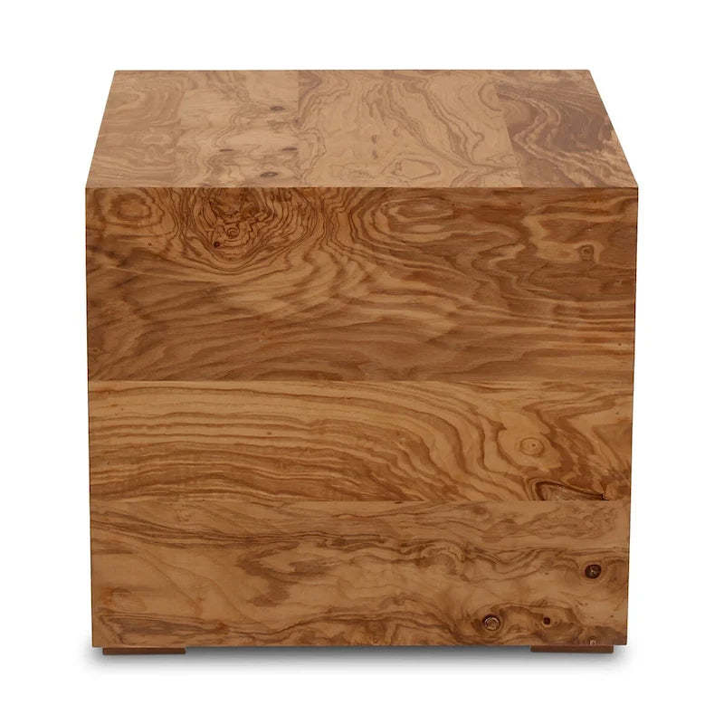 Macari Modern Natural Burl Wood Side Table - 18W x 18D x 16H