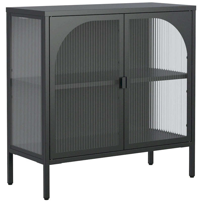 Metal Sideboard Cabinet,Accent Storage Cabinet with 2 Glass doors,Coffee Bar Cabinet with Adjustable Shelves 200 lbs Capacity