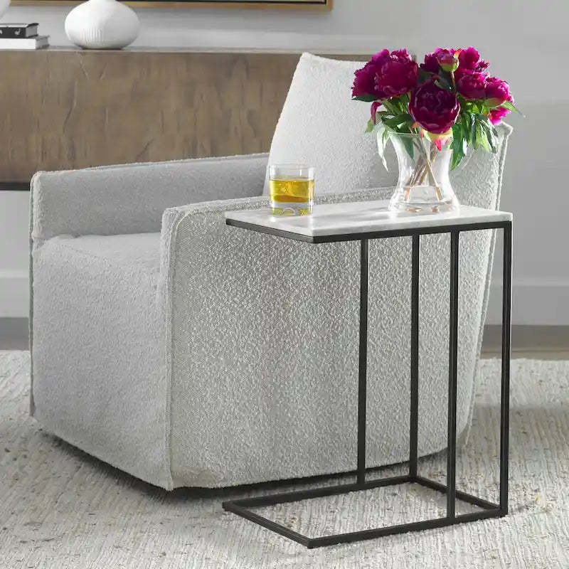Porch & Den Black Metal and White Marble Accent Table