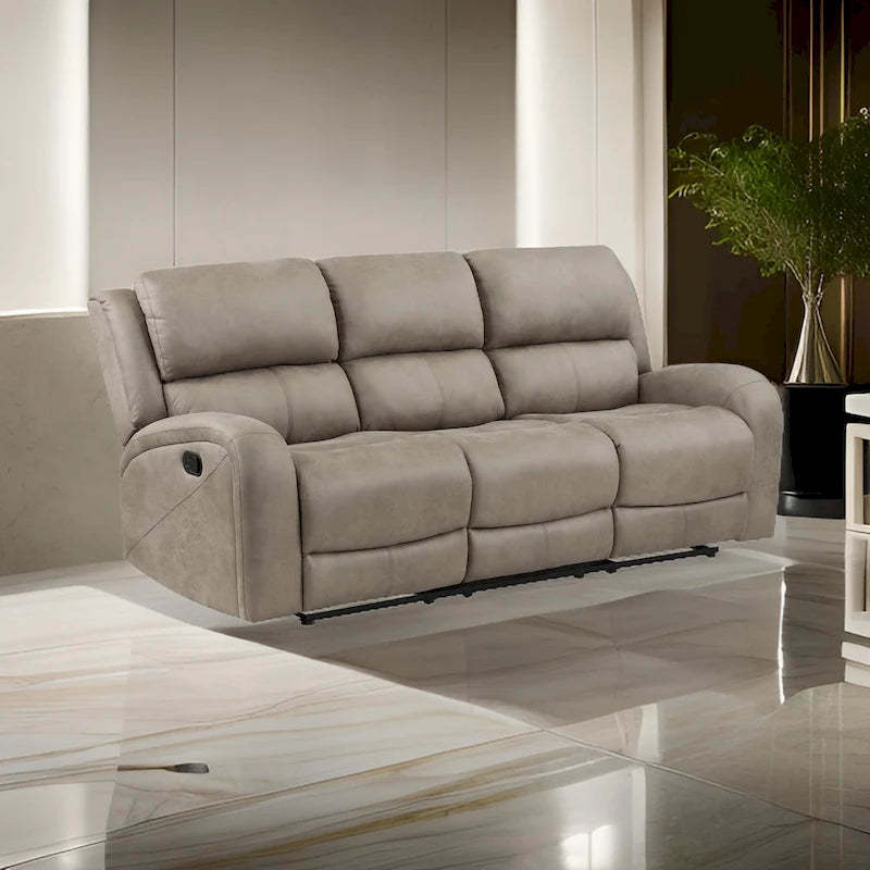 Patsy 85 Inch Manual Double Recliner Sofa, Brown Tufted Back Microfiber