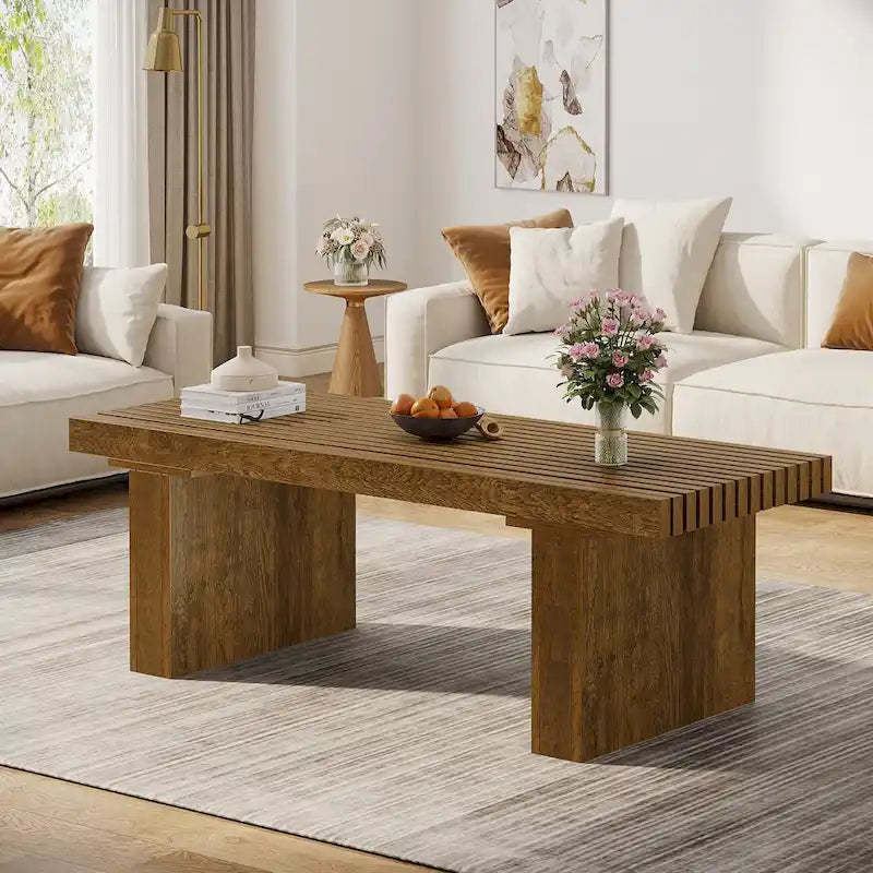 47.24-Inch Farmhouse Coffee Table, Rectangle Coffee Table