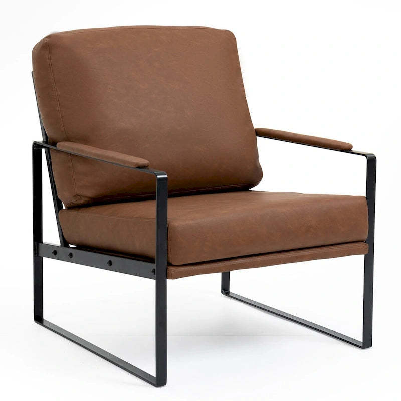Ayume Brown Faux Leather with Black Iron Legs