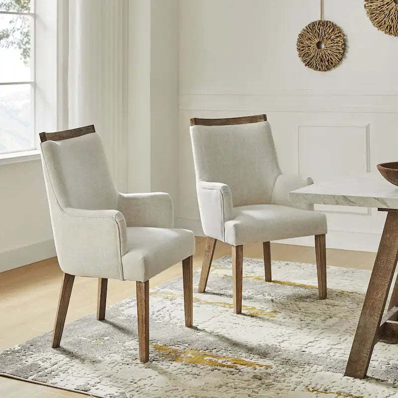 Albert Farmhouse Upholstered Solid Wood Dining Chair Set of 2 by HULALA HOME