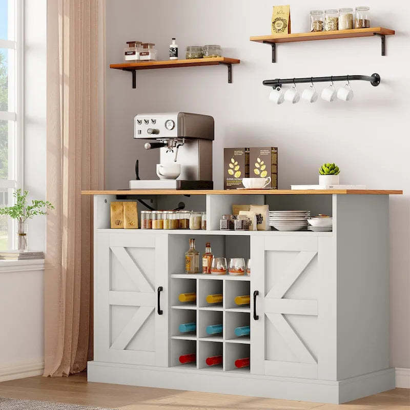 Moasis 47Farmhouse Coffee Bar Cabinet with Floating Shelf - 15.75D x 47.24W x 33.86H