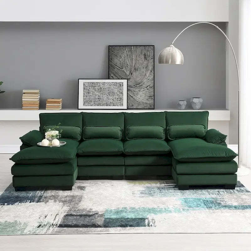 6-seat Upholstered Symmetrical Sofa Furniture U-shaped Sectional Sofa with Waist Pillows