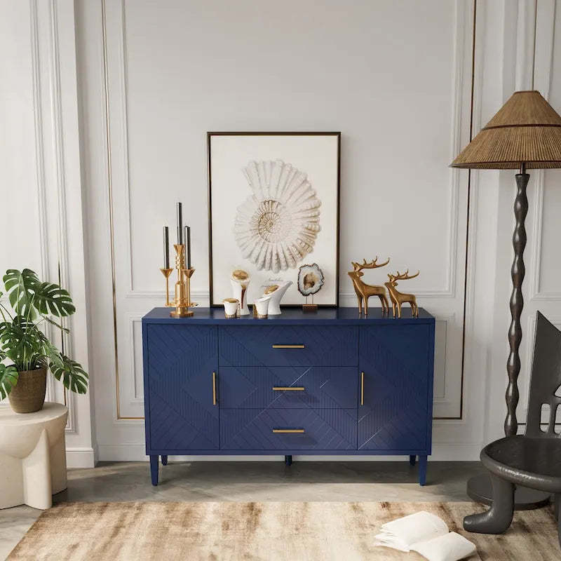 2-Door 3-Drawer Cabinet with Carved Effect