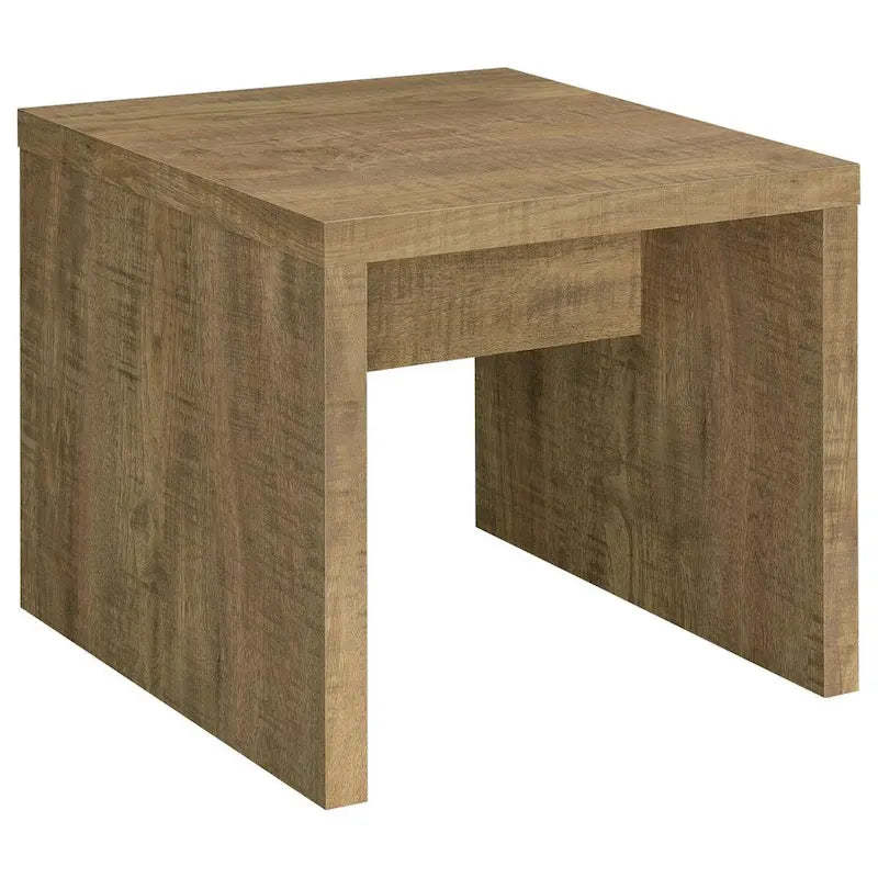 Nette 24 Inch End Table with Rough Hewn Saw Marks, Wood, Natural Brown