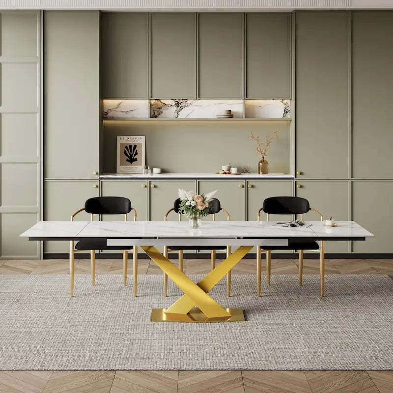 94.48 Modern Extendable Rectangular Sintered Stone Dining Table For 8 person