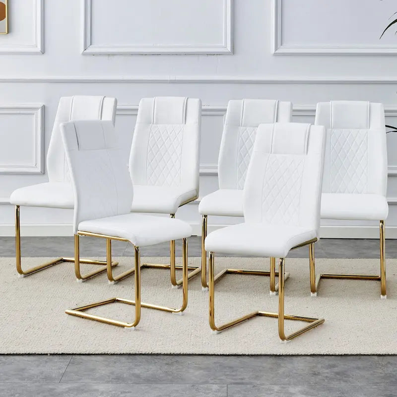 Modern dining chairs, set of 6, with faux leather soft cushion seats