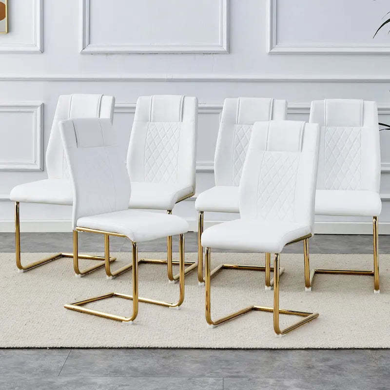 Modern dining chairs, set of 6, with faux leather soft cushion seats