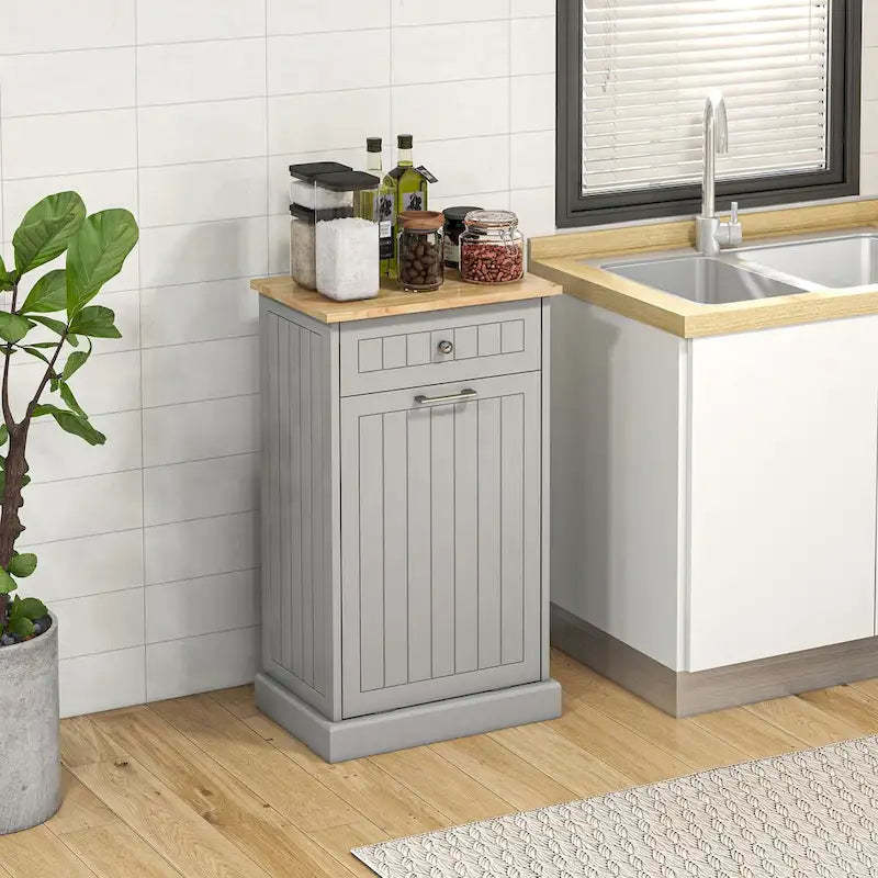 Kitchen Tilt Out Free Standing Recycling Cabinet Trash Can Holder