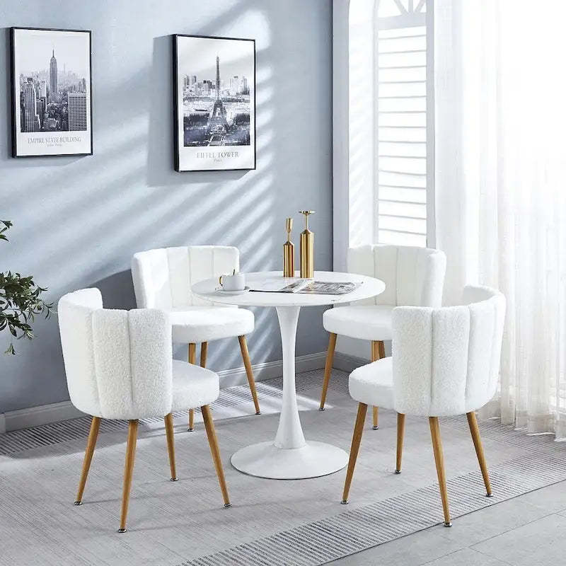 Round Dining Table with 4 Teddy Plush Fabric Chairs