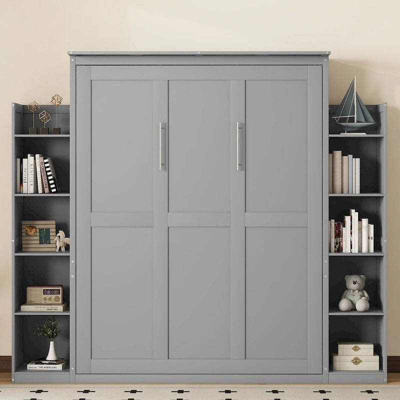 Nestfair Queen Size Murphy Bed Wall Bed with Shelves and LED Lights