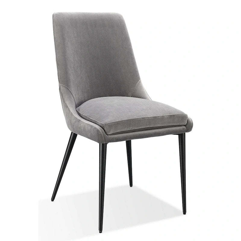 Wils 20 Inch Set of 2 Dining Chairs, Gray Velvet, Black Tapered Metal Legs