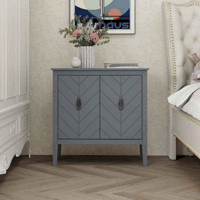 2 Door Wooden Cabinets with Adjustable Shelve, Wood Cabinet Vintage Style Sideboard for Living Room, Dining Room, Office