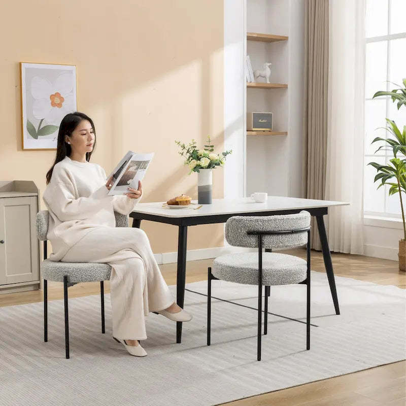 Modern Round Boucle Dining Chairs, Set Of 2
