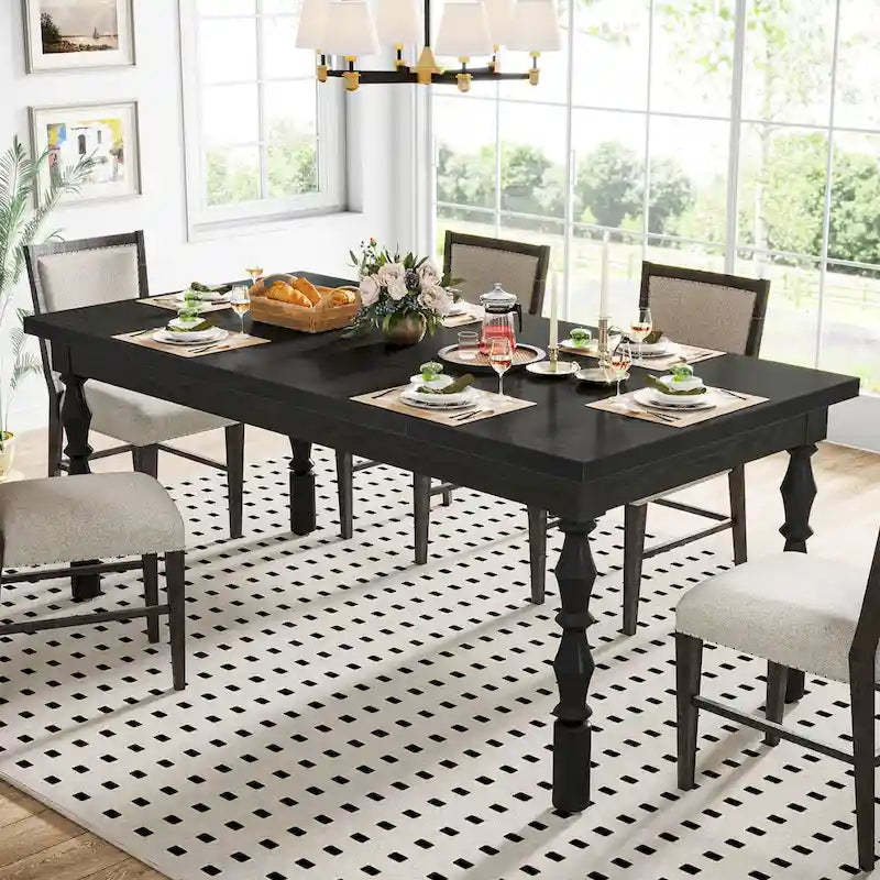 62-in Wood Dining Table for 4-6 People, Farmhouse Large Rectangle Kitchen Table
