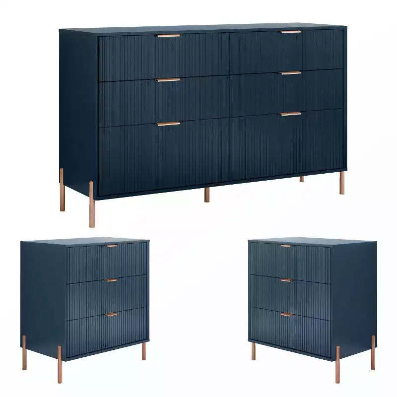 Festivo 3pc Modern Elegance 2 Drawer Nightstands and 6 Drawer Dresser Set