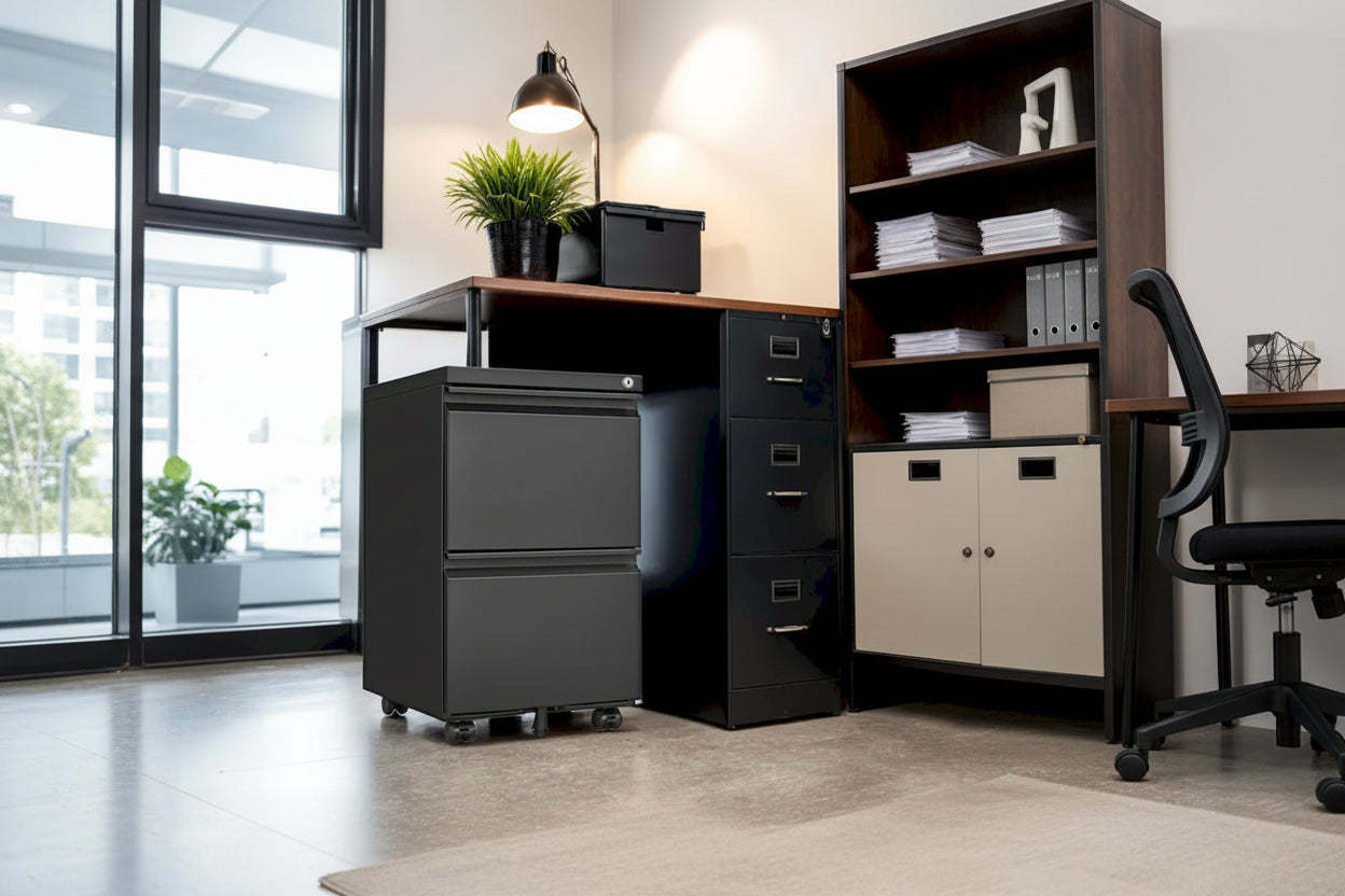 2 Drawer File Cabinet w/Lock,Metal Under Desk Rolling Filing Cabinet