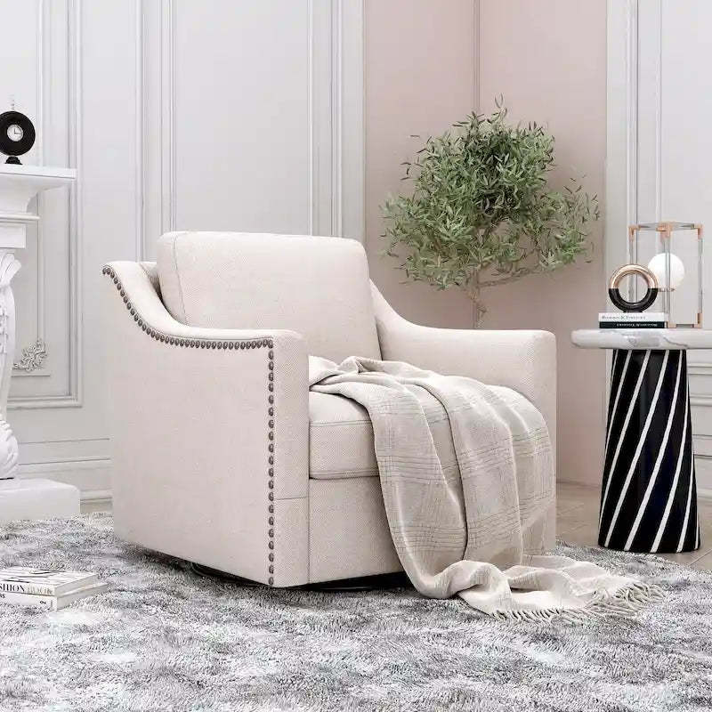 360 Degree Swivel Armchair Cotton Linen Skin-friendly Fabric Ergonomic Design