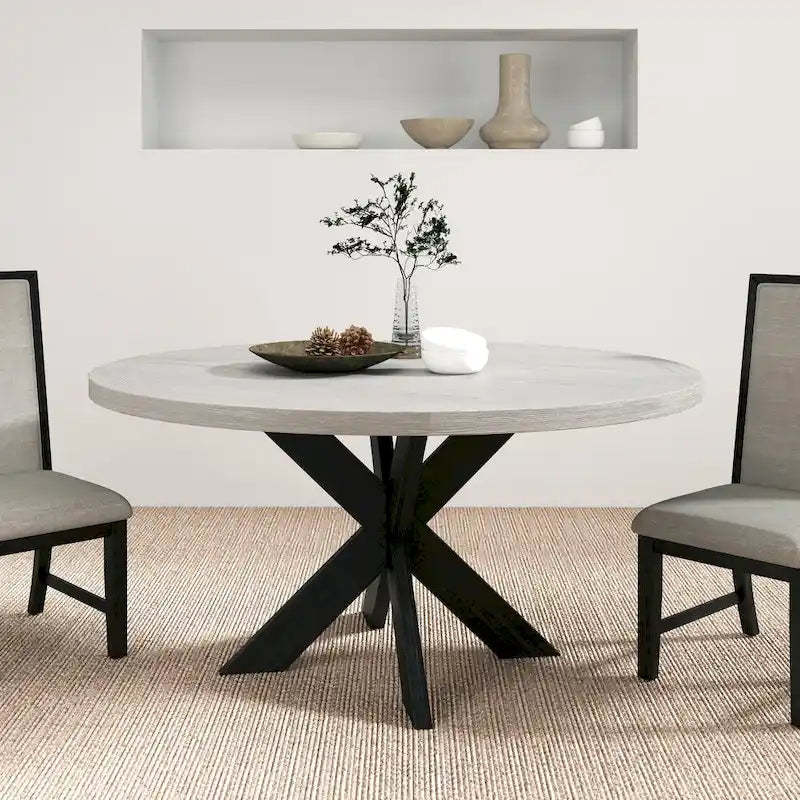 Roundhill Furniture Gates Round Dining Table, Gray