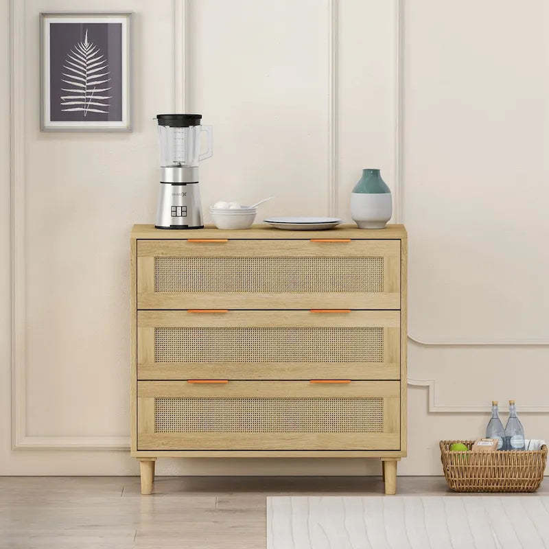 Rattan Storage Cabinet with Three Rattan Drawer