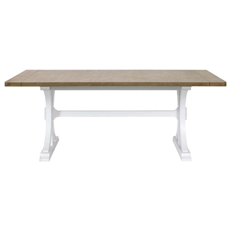 Modern Wood Rectangular Trestle Base Kitchen Dining Table, Brown - Large