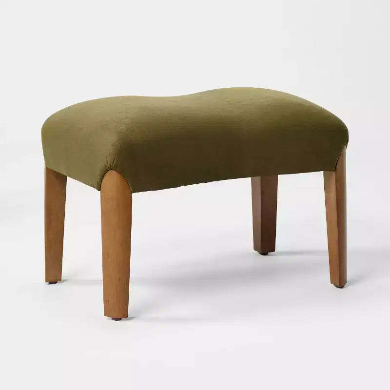 Upholstered Ottoman With Wood Legs Olive Green - Threshold designed with Studio McGee