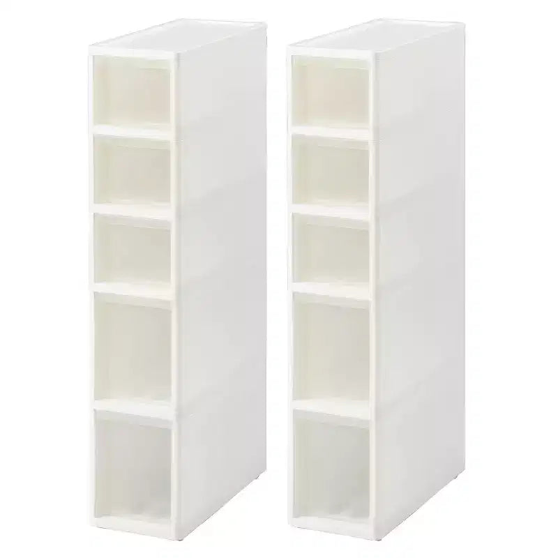 JEJ Astage Set of 2 Slim Drawer Reinforced 6 Shelf Compartment Sleek Narrow Space Design White Clear