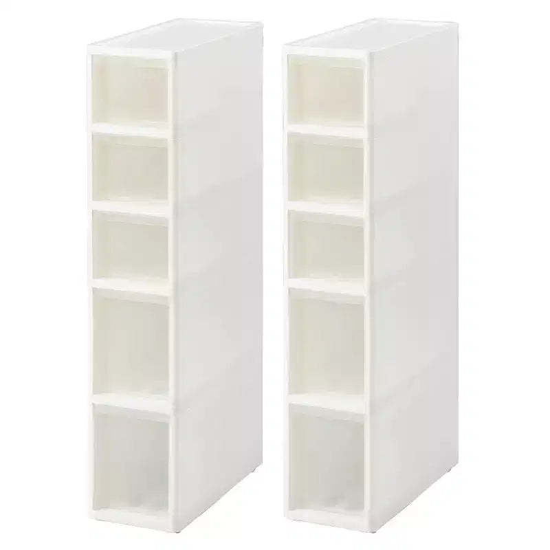 JEJ Astage Set of 2 Slim Drawer Reinforced 6 Shelf Compartment Sleek Narrow Space Design White Clear