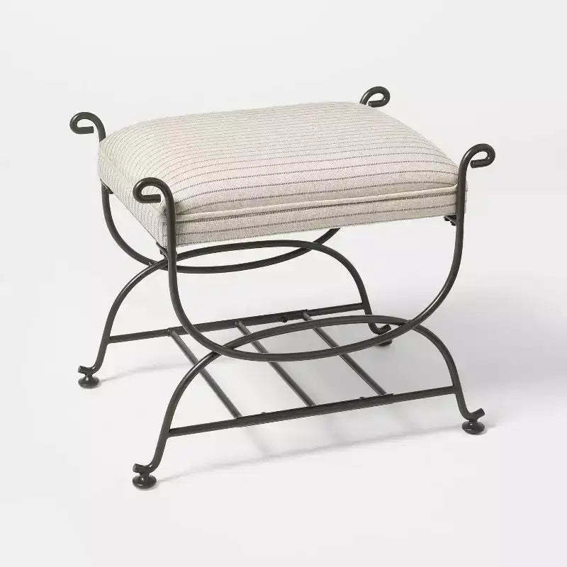 Metal Ottoman Performance Stripe Fabric - Threshold designed with Studio McGee
