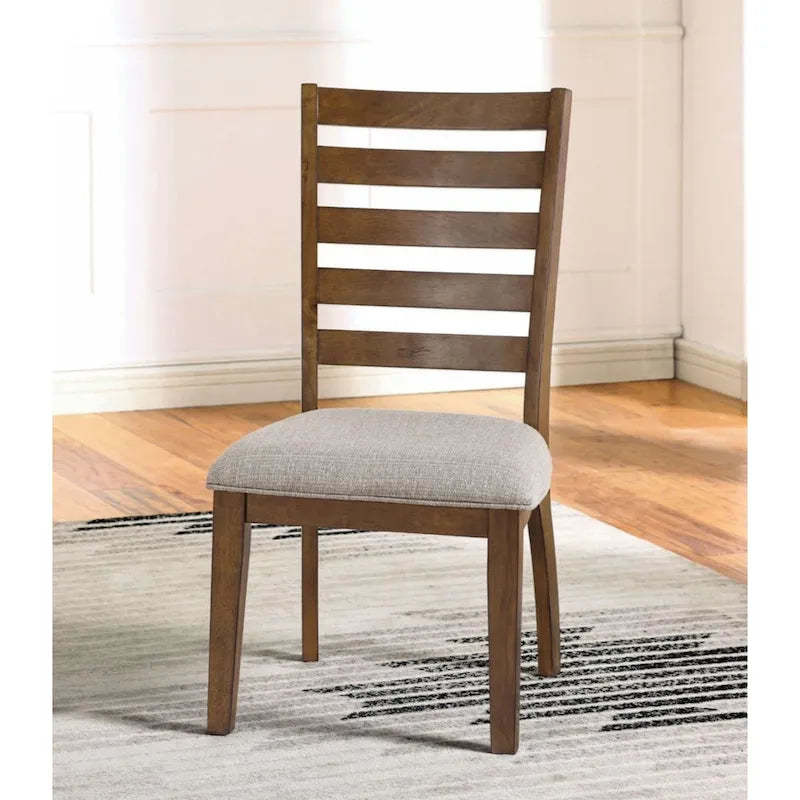 Set of 2pc Side Chairs Walnut Light Gray Ladder Back Chairs