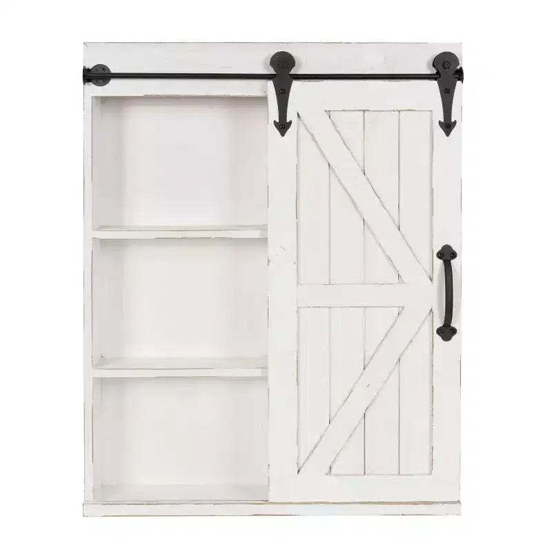 Decorative Wood Wall Storage Cabinet with Vanity Mirror and Sliding Barn Door Rustic - Kate & Laurel All Things Decor
