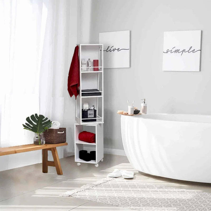 Miami White Rotating Mirror Cabinet Shelving Rolling Base - 13L x 11 3/4W x 61 1/2H