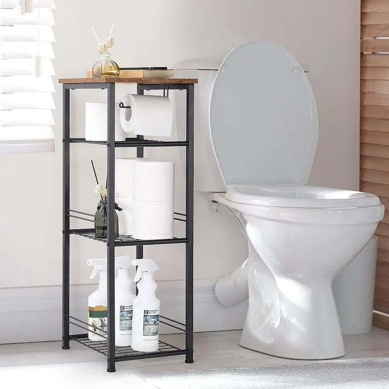 4 Tier Bathroom Storage Shelf with Toilet Paper Holder - N/A