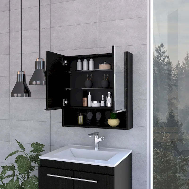 Medicine Cabinet with Mirror Lexington,Three Internal Shelves, Black Wengue Finish