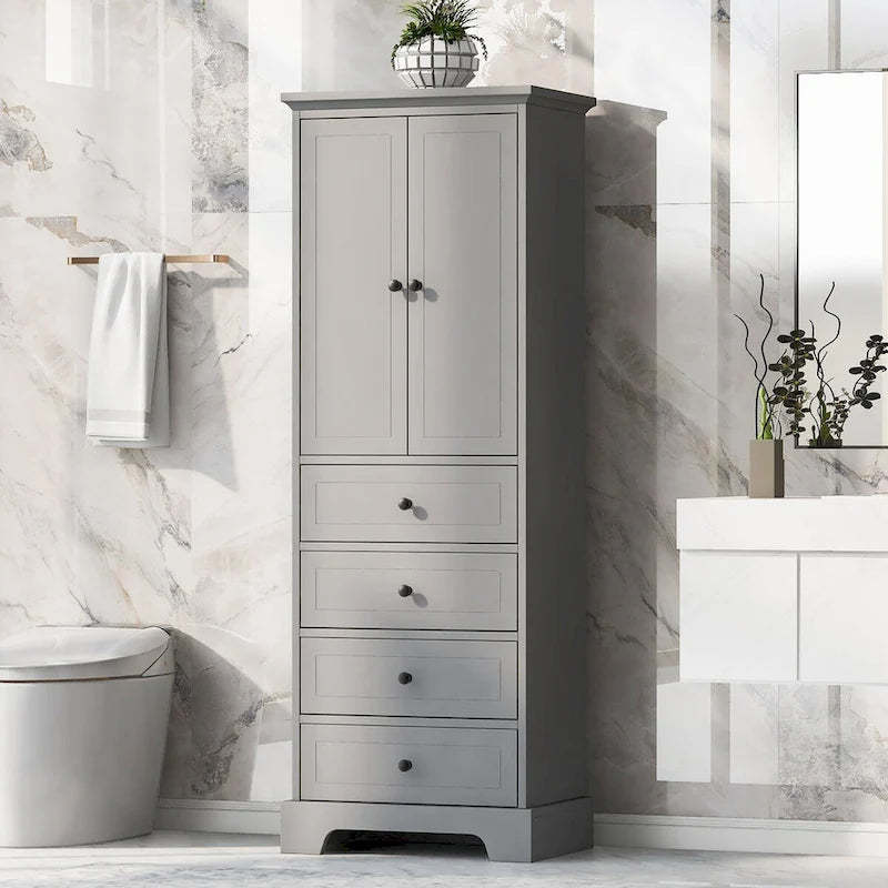 23.6 in. W x 15.7 in. D x 68.1 in. H Linen Cabinet with 2 Doors and 4 Drawers