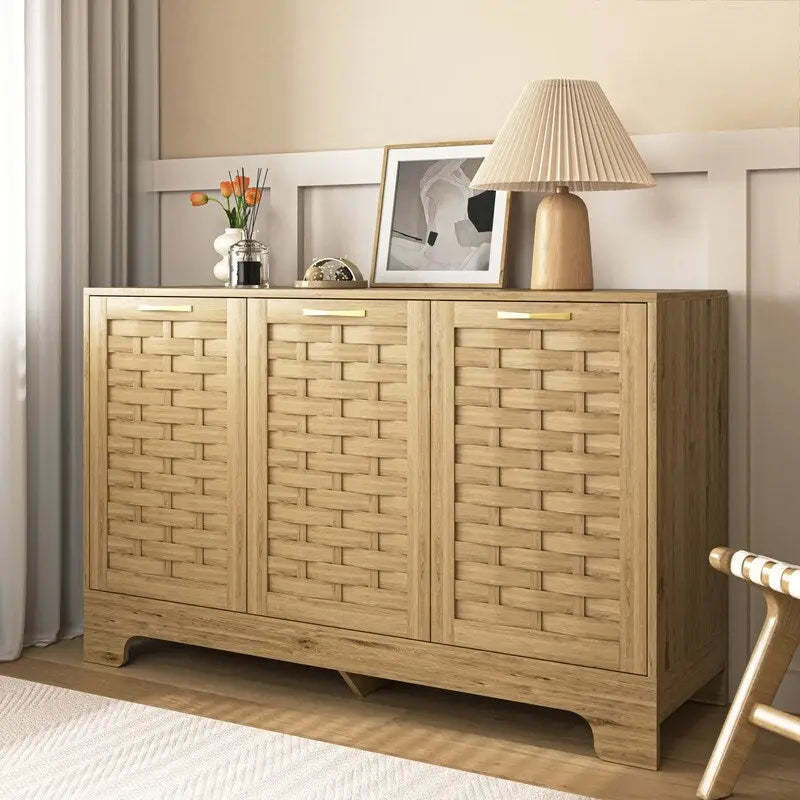 Farmhouse Coffee Bar Storage Cabinet Buffet Sideboard with Adjustable Shelf for Kitchen, Bathroom, Entryway - 3-Door