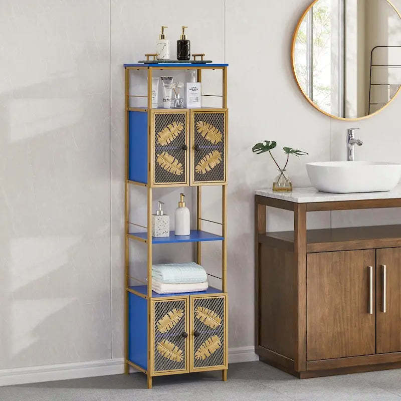 Tall Large Freestanding Storage Cabinet with Open Compartments and 2 Cabinets with Doors