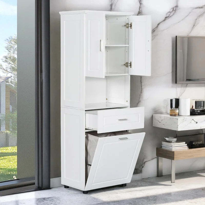 Tall Bathroom Cabinet with Laundry Basket