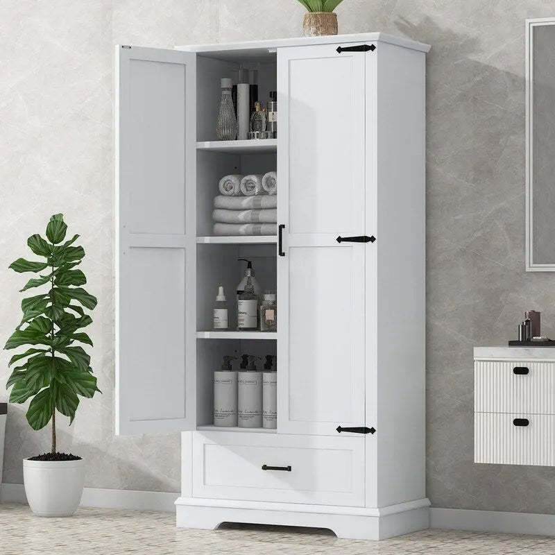 Tall Bathroom Storage Cabinet with 2 Doors and 1 Drawer, Adjustable Shelf