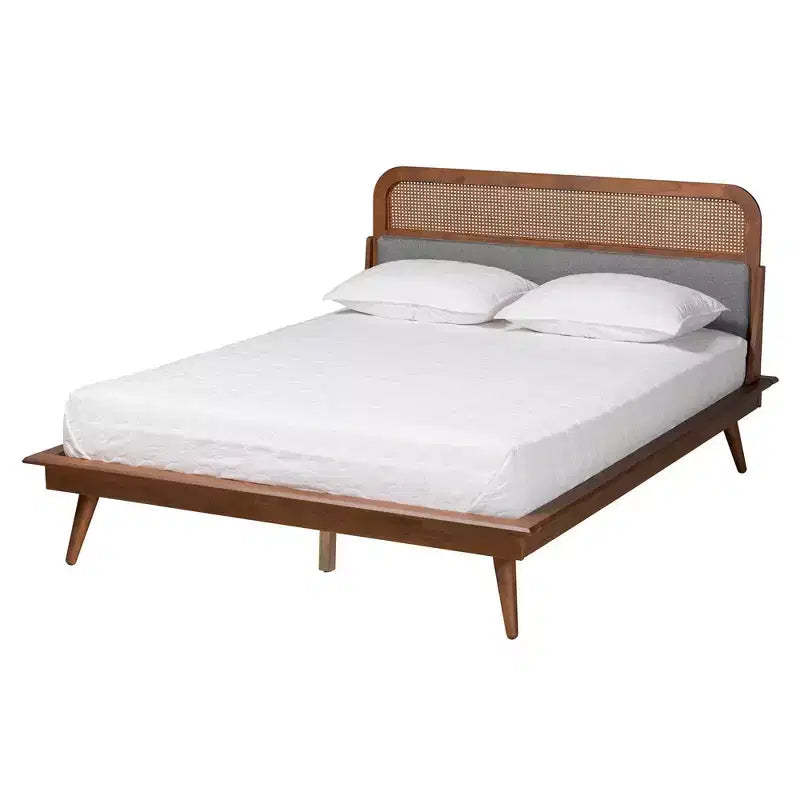 Baxton Studio Irina Fabric and Wood Platform Bed Gray/Ash Walnut: Upholstered No Box Spring Needed
