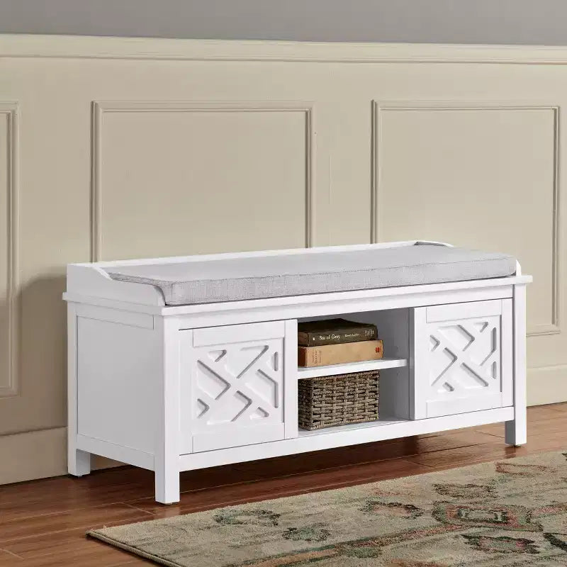 45" Middlebury Wood Storage Bench with Cushion - Alaterre Furniture