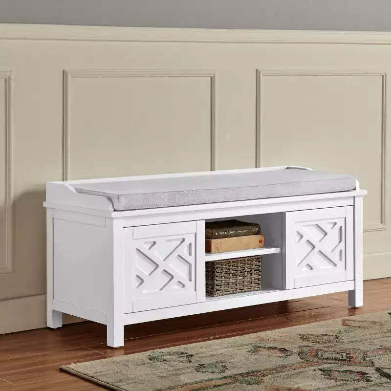 45" Middlebury Wood Storage Bench with Cushion - Alaterre Furniture